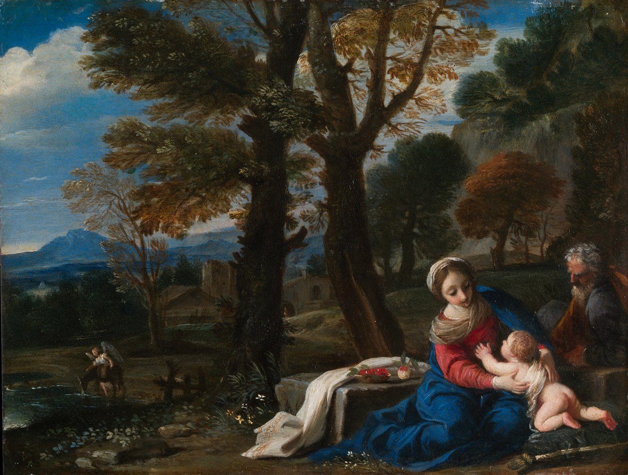 Odpoczynek w ucieczce do Egiptu, ok. 1645 (olej na miedzi) autorstwa Pier Francesco Mola