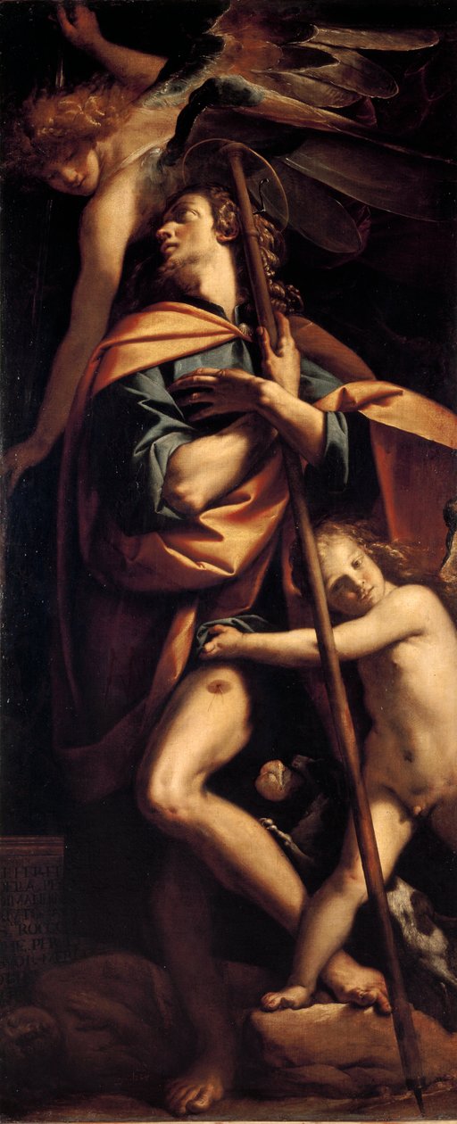 Święty Roch Święty nosi na nodze dym dżumy. Obraz Francesco Mazzucchelli dit il Morazzone (1573-1626) 1610-1615 Wymiary 240x100 cm Mediolan, Zbiory Miejskie Castello Sforzesco autorstwa Pier Francesco Morazzone