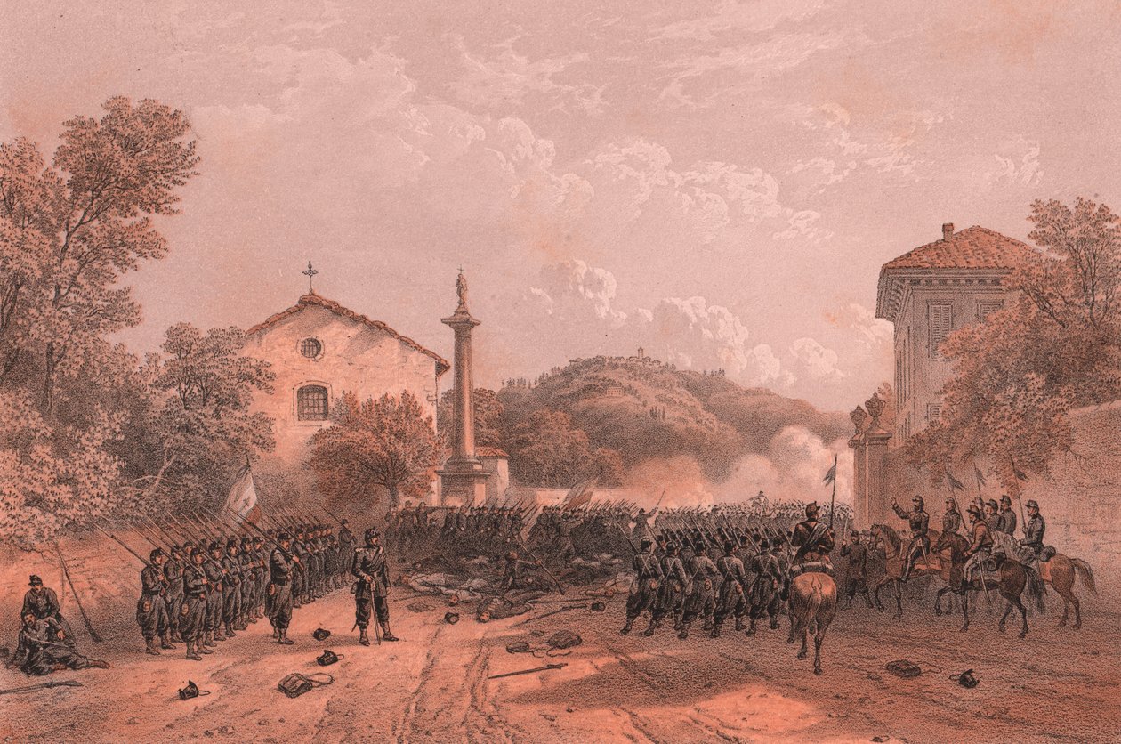 Obrona Varese przez wojska Garibaldiego autorstwa Blaise Nicolas Le Sueur