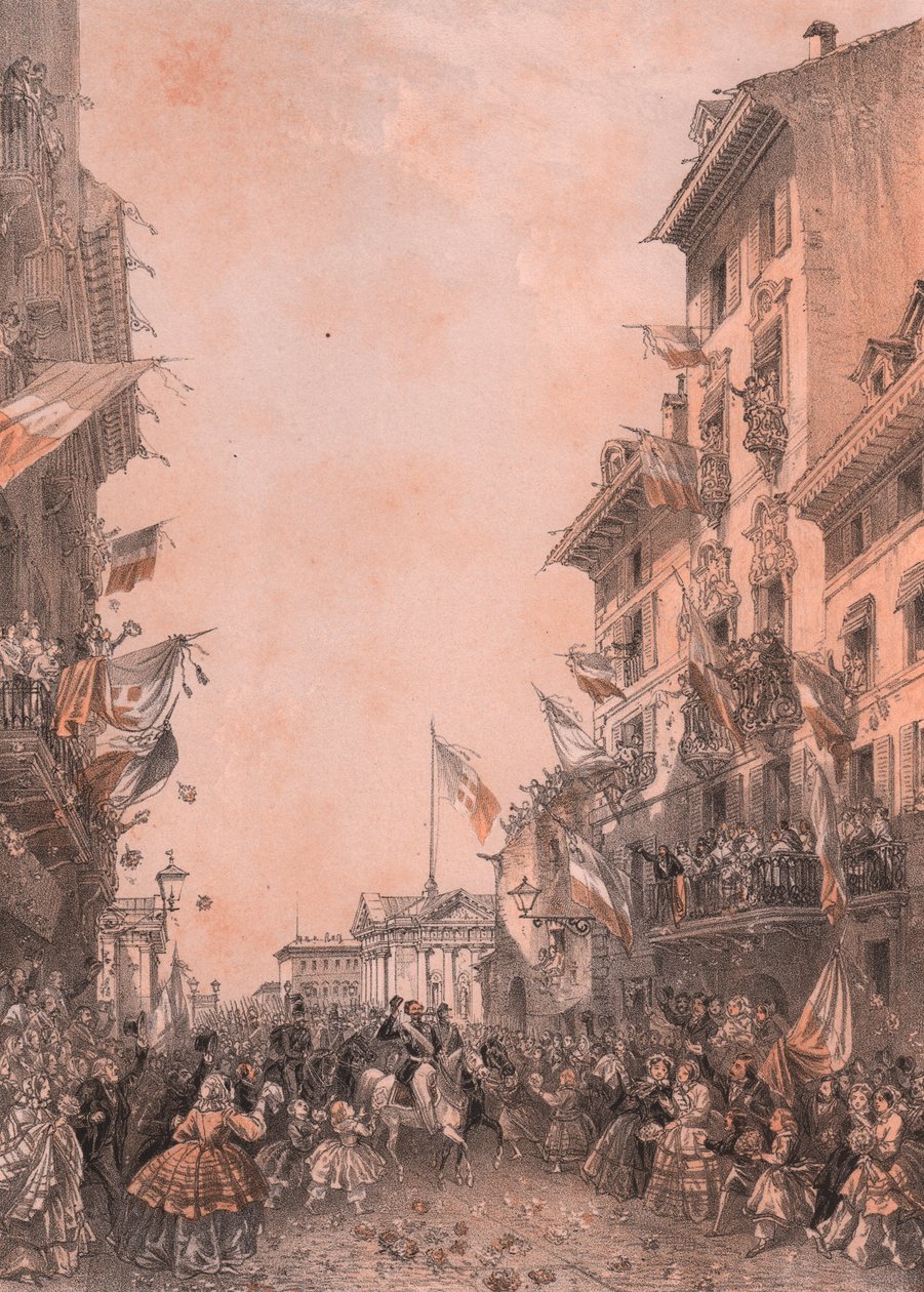 Wjazd króla Vittorio Emanuele II w Brescii, Lombardia autorstwa Blaise Nicolas Le Sueur