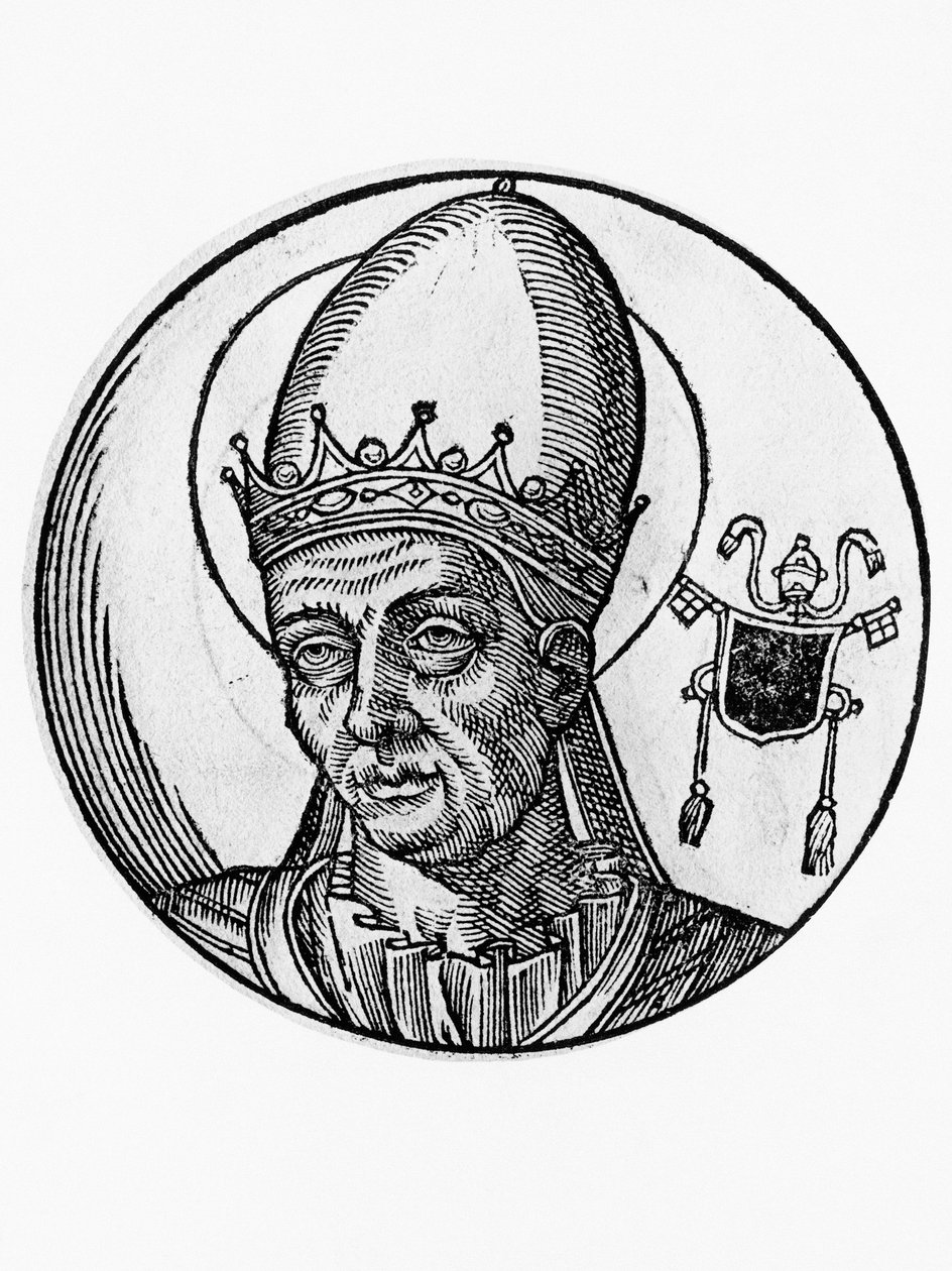 Portret Benedykta I (Benedictus Bonosus, zm. 579), 62 papieża Kościoła Katolickiego z 575, rycina autorstwa Blaise Nicolas Le Sueur