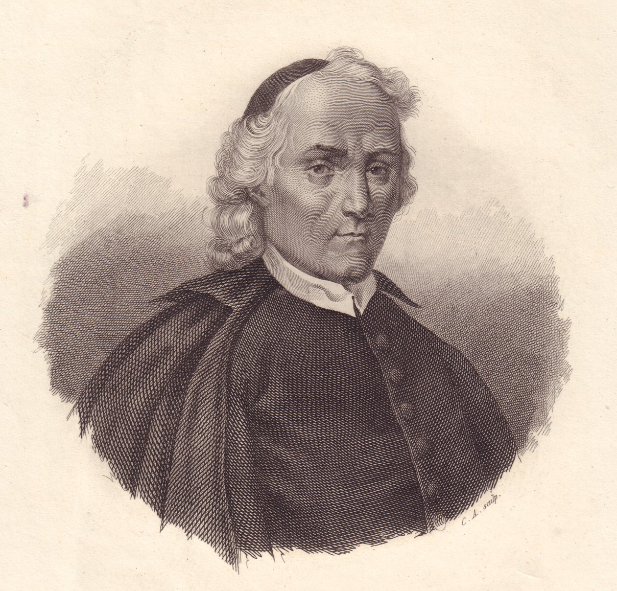 Portret włoskiego prezbiteriańskiego i historyka Ludovica Antonio Muratoriego (1672-1750), miedzioryt autorstwa Blaise Nicolas Le Sueur