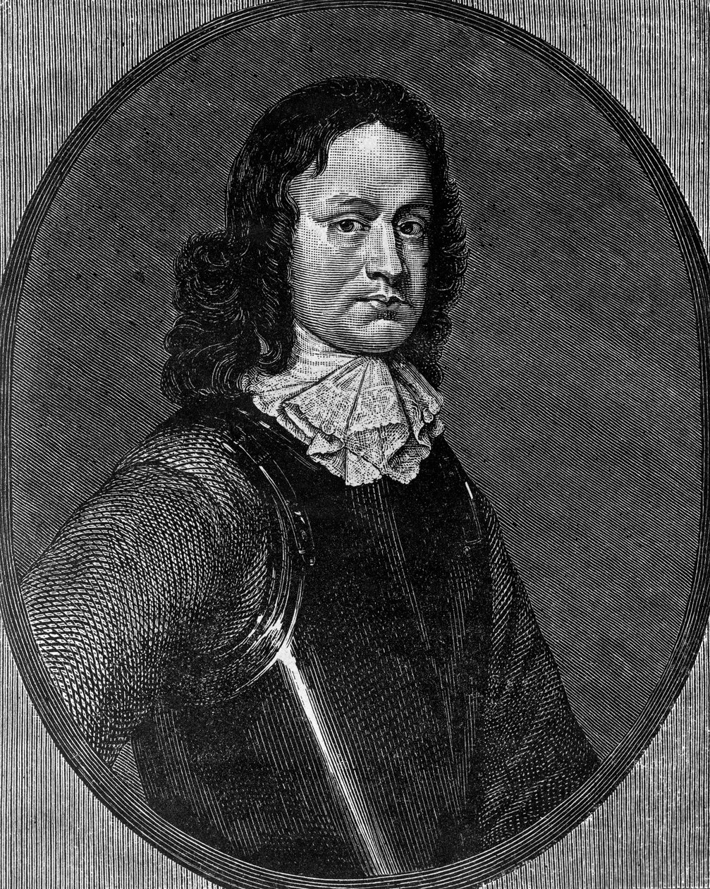 Portret Johna Hampdena (około 1595-1643), angielskiego polityka, grawerowanie autorstwa Blaise Nicolas Le Sueur