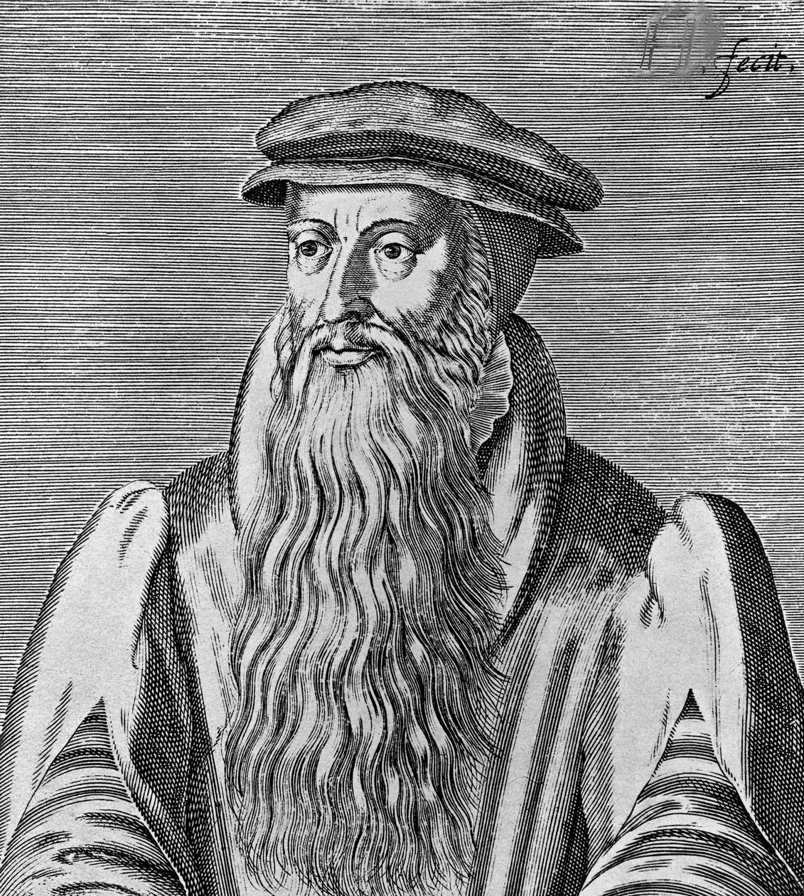 Portret Johna Knoxa (ok. 1513-1572), szkockiego ministra, teologa, pisarza, przywódcy reformacji i założyciela Presbyterian Church of Scotland, drzeworyt autorstwa Blaise Nicolas Le Sueur