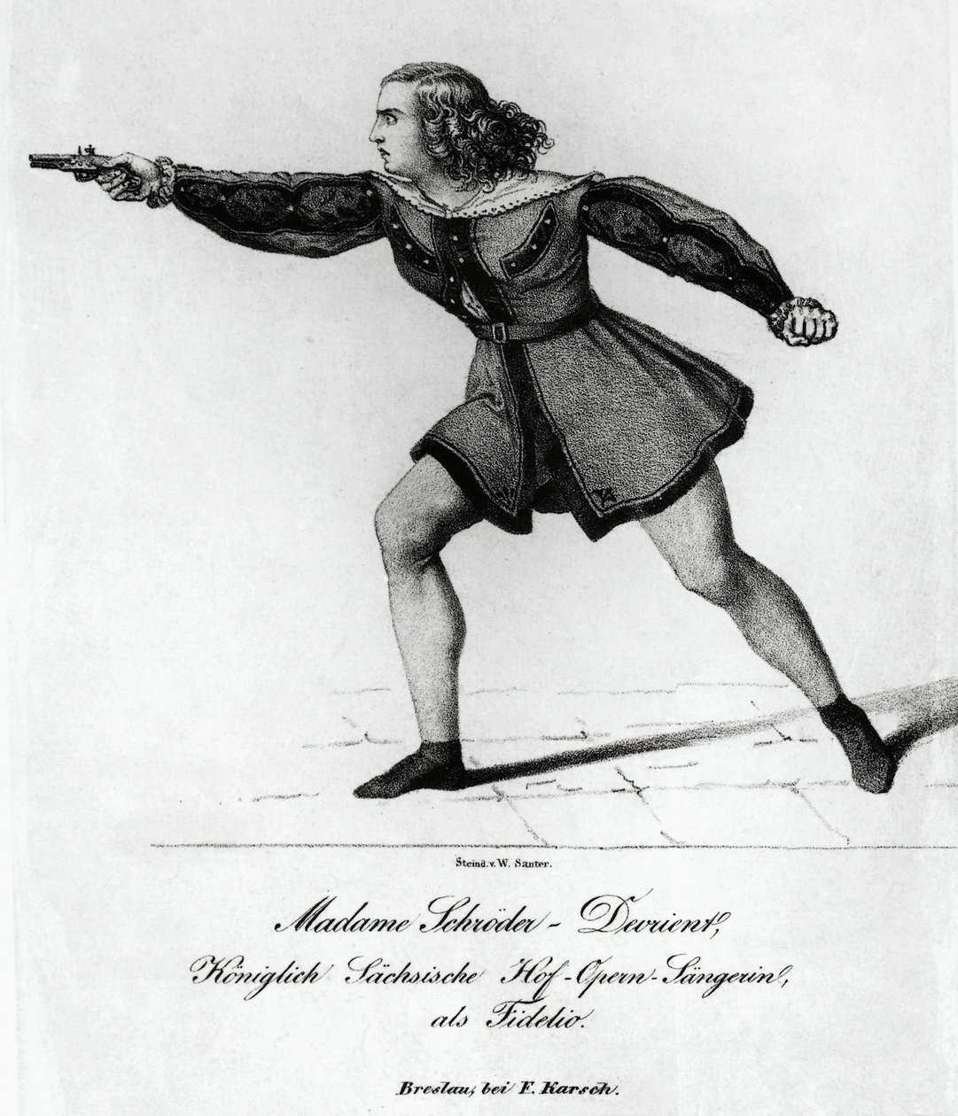 Portret Wilhelminy Schroder-Devrient (1804-1860), niemieckiej sopranistki, w roli Leonory w Fidelio lub miłości małżeńskiej, autorstwa Ludwiga van Beethovena (1770-1827), rycina autorstwa Blaise Nicolas Le Sueur