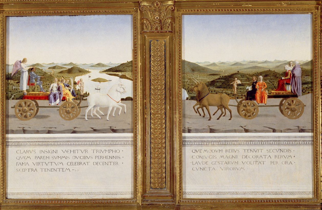 Alegoryczne triumfy Federico da Montefeltro, księcia Urbino i Battisty Sforzy autorstwa Piero della Francesca