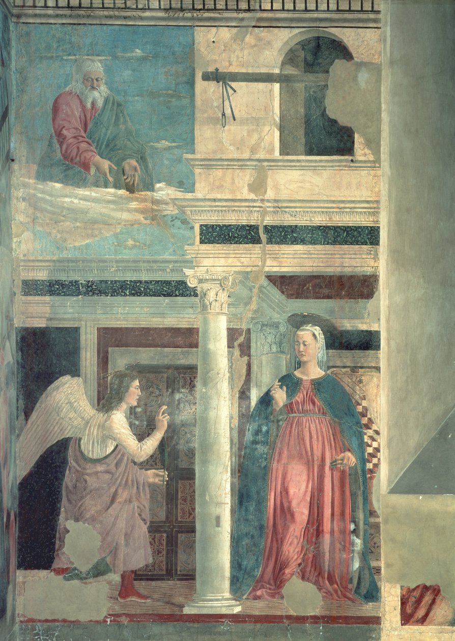 Zwiastowanie z cyklu Prawdziwego Krzyża, ukończone 1464 autorstwa Piero della Francesca