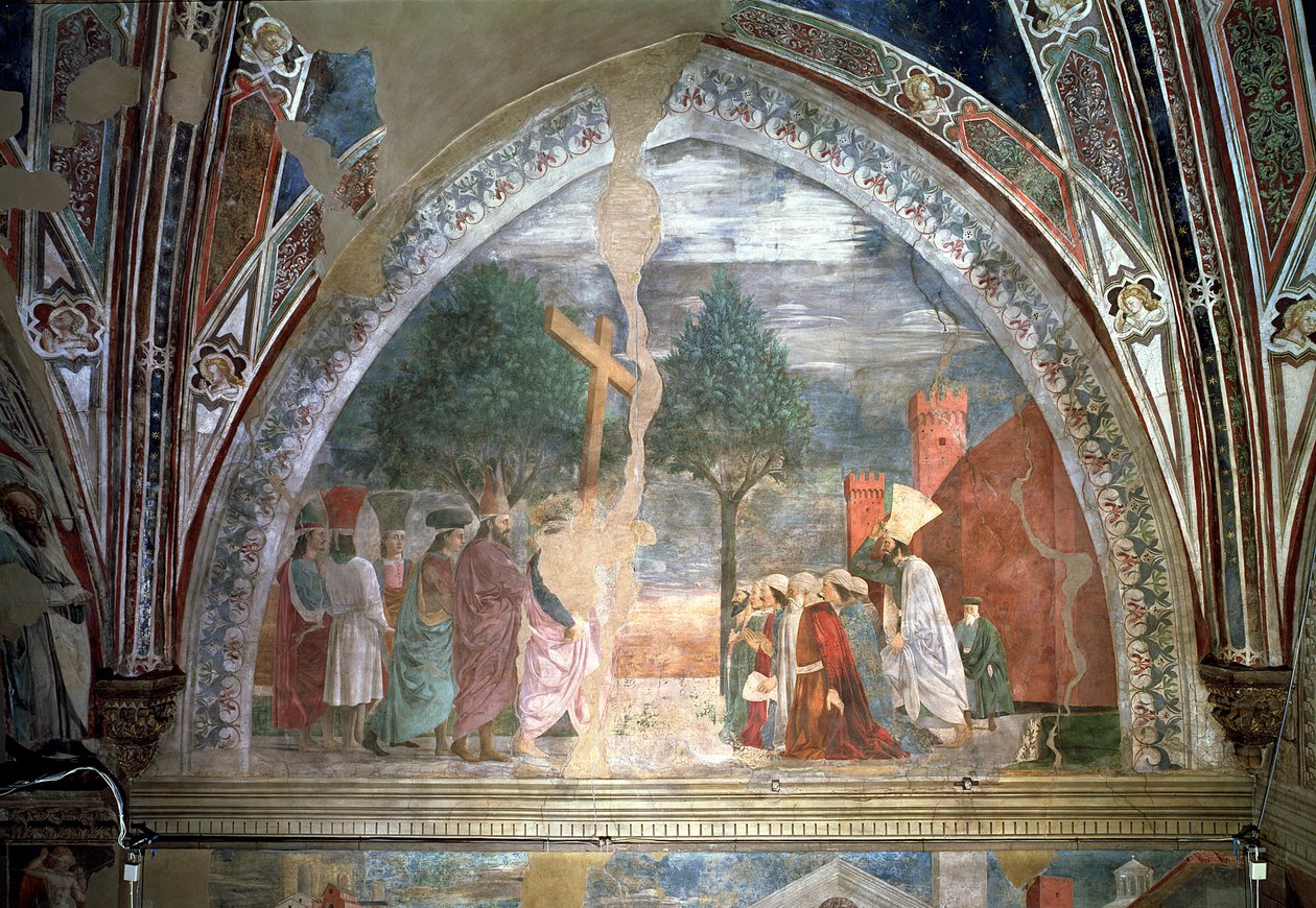 Podwyższenie Krzyża: Herakliusz (ok. 575-641) Wkracza do Jerozolimy z krzyżem, z cyklu Prawdziwego Krzyża, ukończony 1464 autorstwa Piero della Francesca