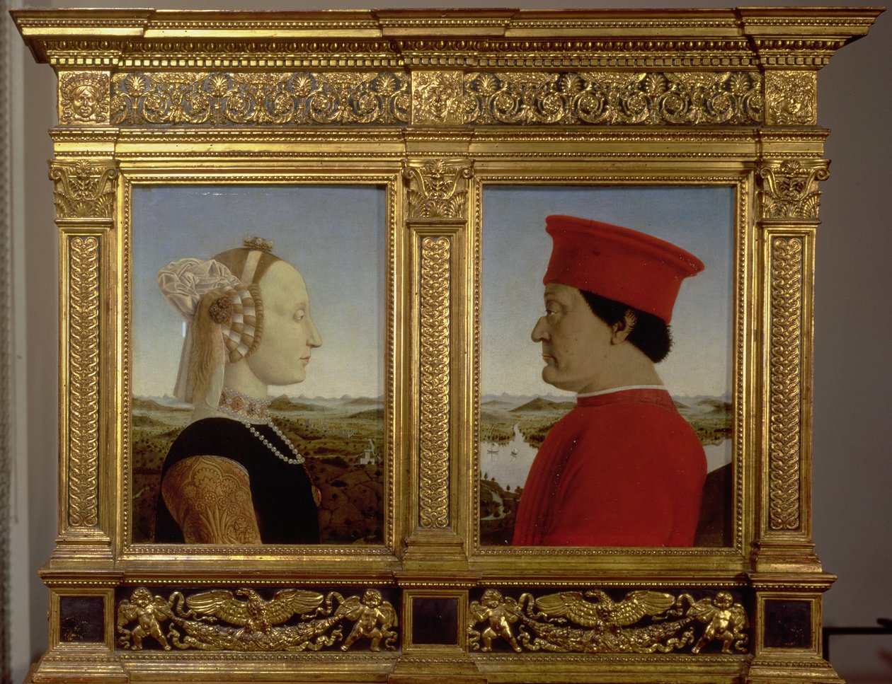 Portrety księcia Federico da Montefeltro (1422-82) i Battisty Sforzy, ok. 1465 (tempera na desce) autorstwa Piero della Francesca