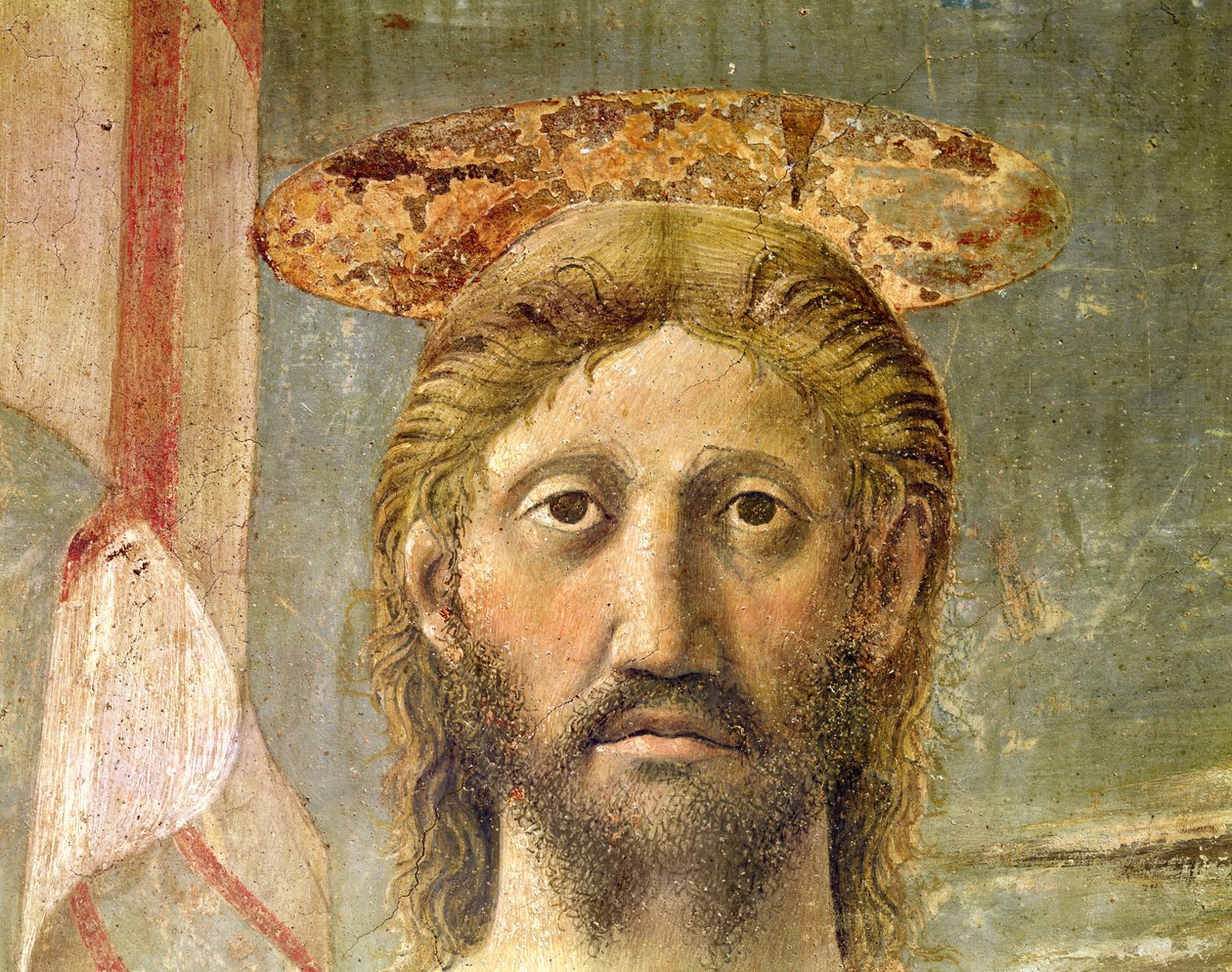 Zmartwychwstanie, fragment głowy Chrystusa, fresk z ok. 1463 r. patrz także 109787 i 205587 autorstwa Piero della Francesca