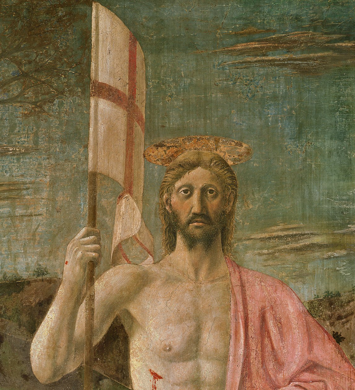 Zmartwychwstanie, fragment Chrystusa, ok. 1463 autorstwa Piero della Francesca