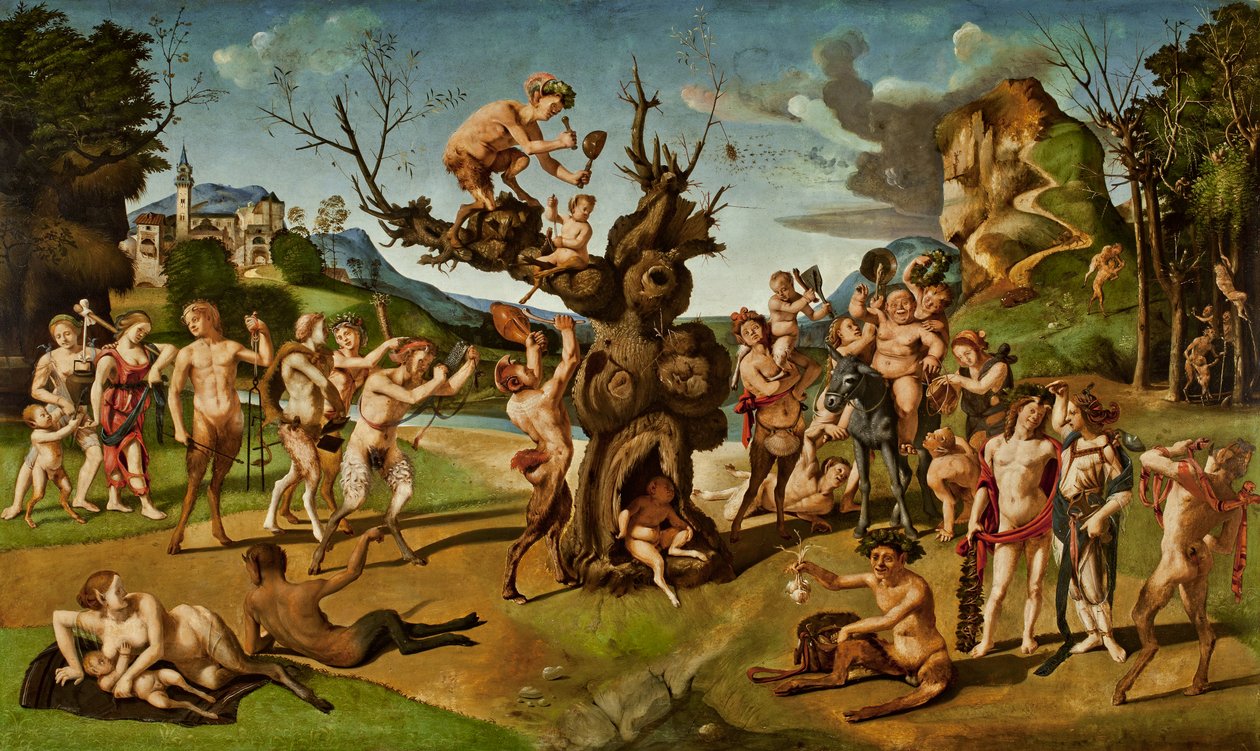 Odkrycie miodu Bachusa, ok. 1499 (tempera na panelu) autorstwa Piero di Cosimo