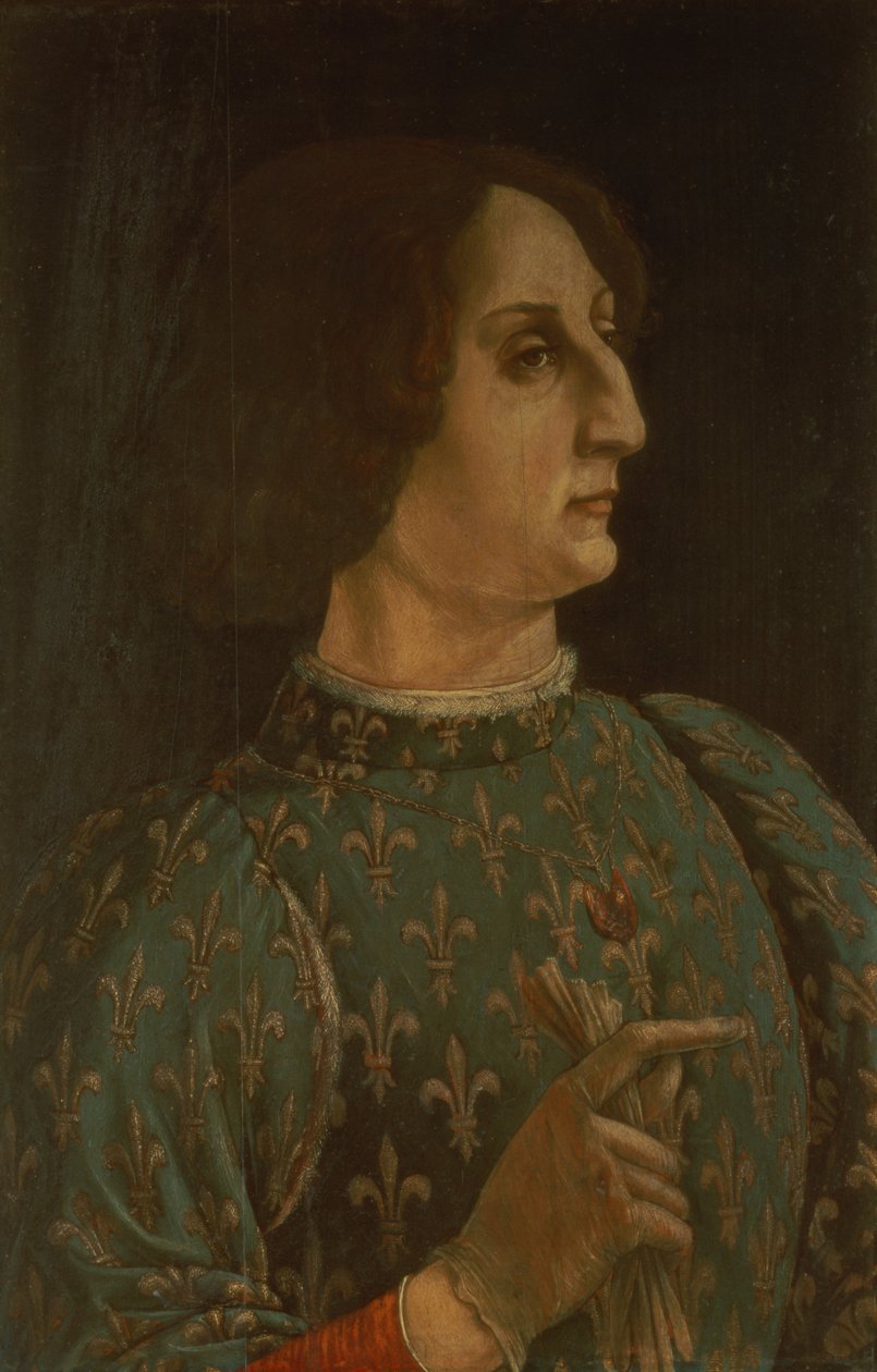 Portret Galeazza Mario Sforzy (1444-76) ok. 1471 (tempera na desce) (patrz także 168788) autorstwa Piero del Pollaiolo