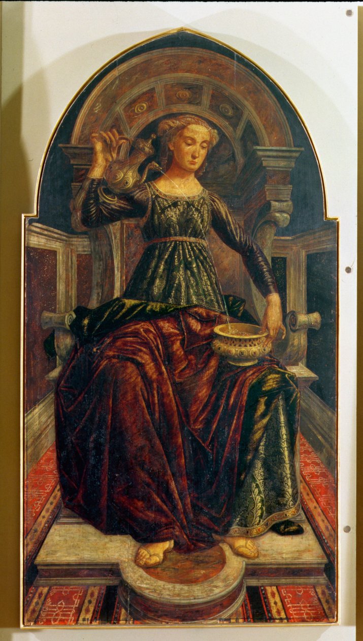 Umiarkowanie, z serii paneli przedstawiających Cnoty, zaprojektowanych dla Izby Rady w Sali Gildii Kupieckiej, 1469 (tempera na płycie) autorstwa Piero del Pollaiolo