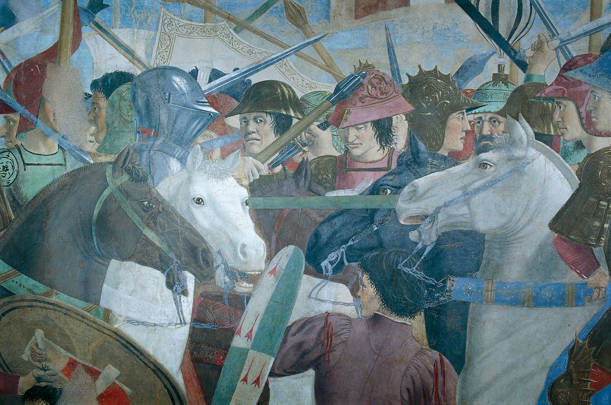 Fragment Legendy o prawdziwym krzyżu przedstawiający bitwę Herakliusza I z Chosroesem II, autor Piero della Francesca. autorstwa Piero della Francesca