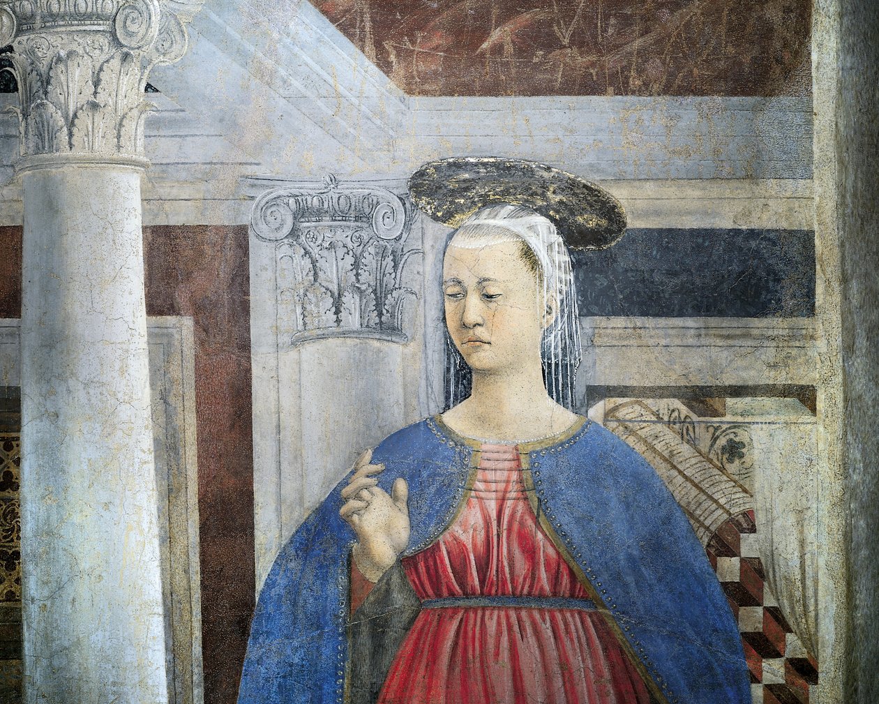 Fragment z Legendy o prawdziwym krzyżu ukazujący Zwiastowanie — Piero della Francesca autorstwa Piero della Francesca