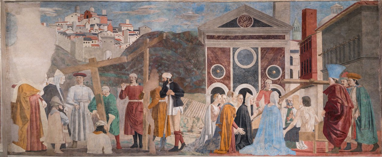 Znalezienie trzech krzyży i weryfikacja krzyża, z Opowieści o prawdziwym krzyżu (fresk) autorstwa Piero della Francesca