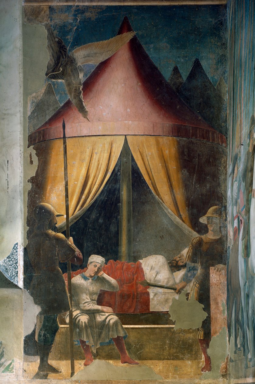 Historia Prawdziwego Krzyża. Sen Konstantyna. (fresk, między 1459-1466) autorstwa Piero della Francesca