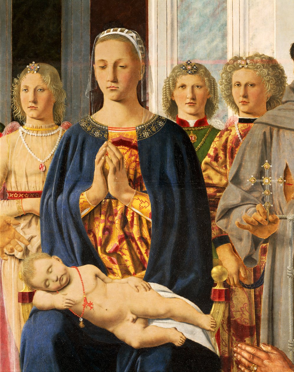 Madonna z Dzieciątkiem w otoczeniu aniołów, fragment ołtarza Brera Madonna z Dzieciątkiem i świętymi modlącymi się z Federico da Montefeltro autorstwa Piero della Francesca (1412-1492), tempera na drewnie, 251x172 cm autorstwa Piero della Francesca