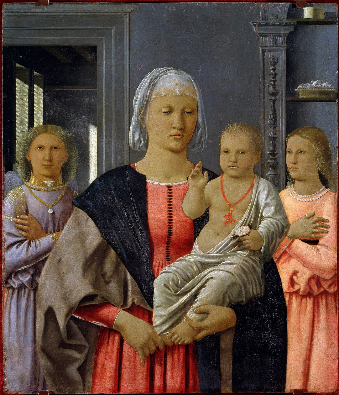Madonna di Senigallia lub „Madonna dziecko z dwoma aniołami” Obraz Piero della Francesca (1419 / 21-1492) 1480. Wymiary: 52 x 58 cm. Urbino (Urbin), Galeria Narodowa Marche. autorstwa Piero della Francesca