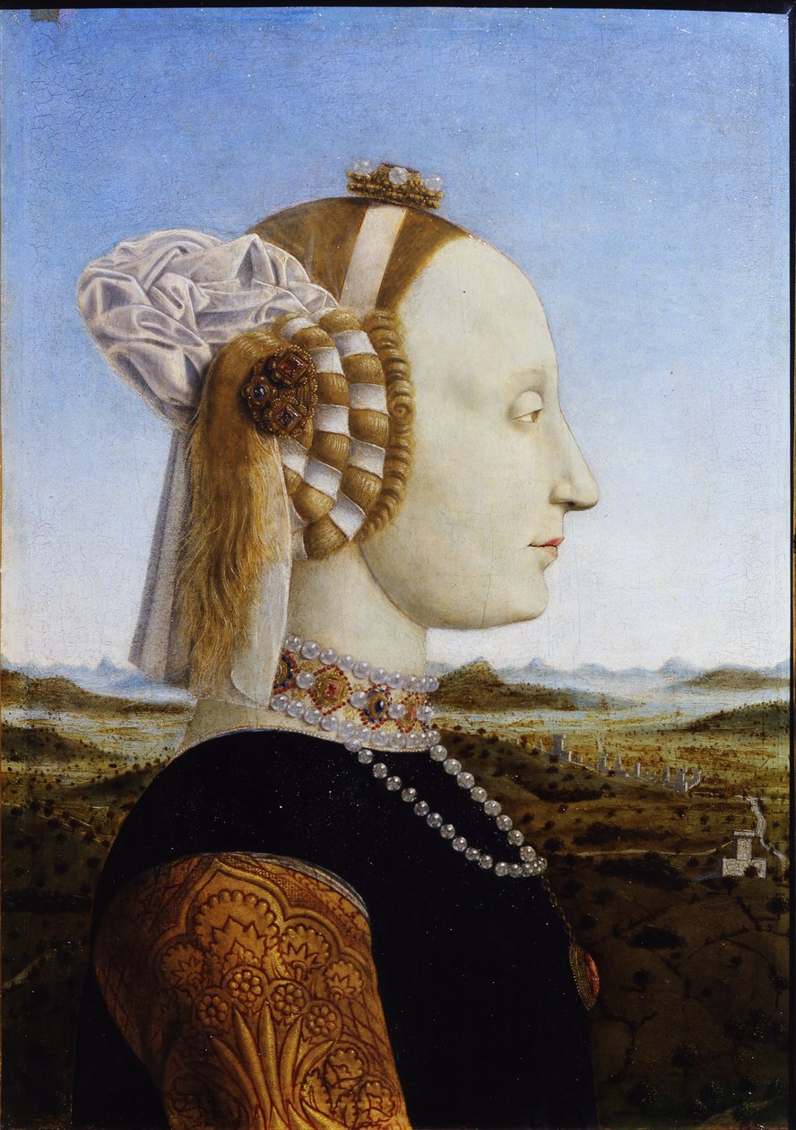Portret Battisty Sforzy Z sparowanych portretów Federico da Montefeltro i jego żony, księcia i księżnej Urbino, 1472 autorstwa Piero della Francesca