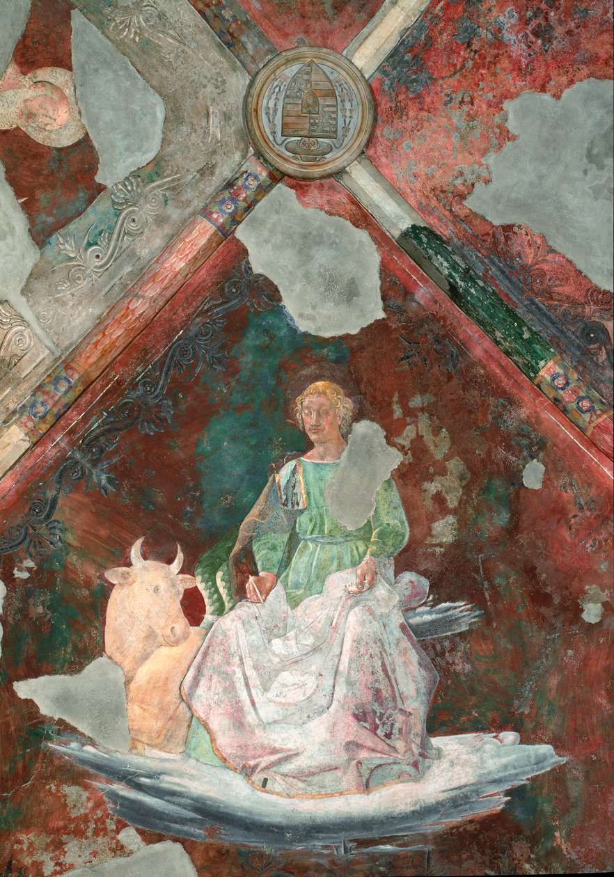 Św. Łukasza. Fragment fresku przypisywanego Piero della Francesca (1410 / 1420-1492). Kaplica San Michele. Bazylika Santa Maria Maggiore (Najświętsza Maryja Większa), Rzym. autorstwa Piero della Francesca
