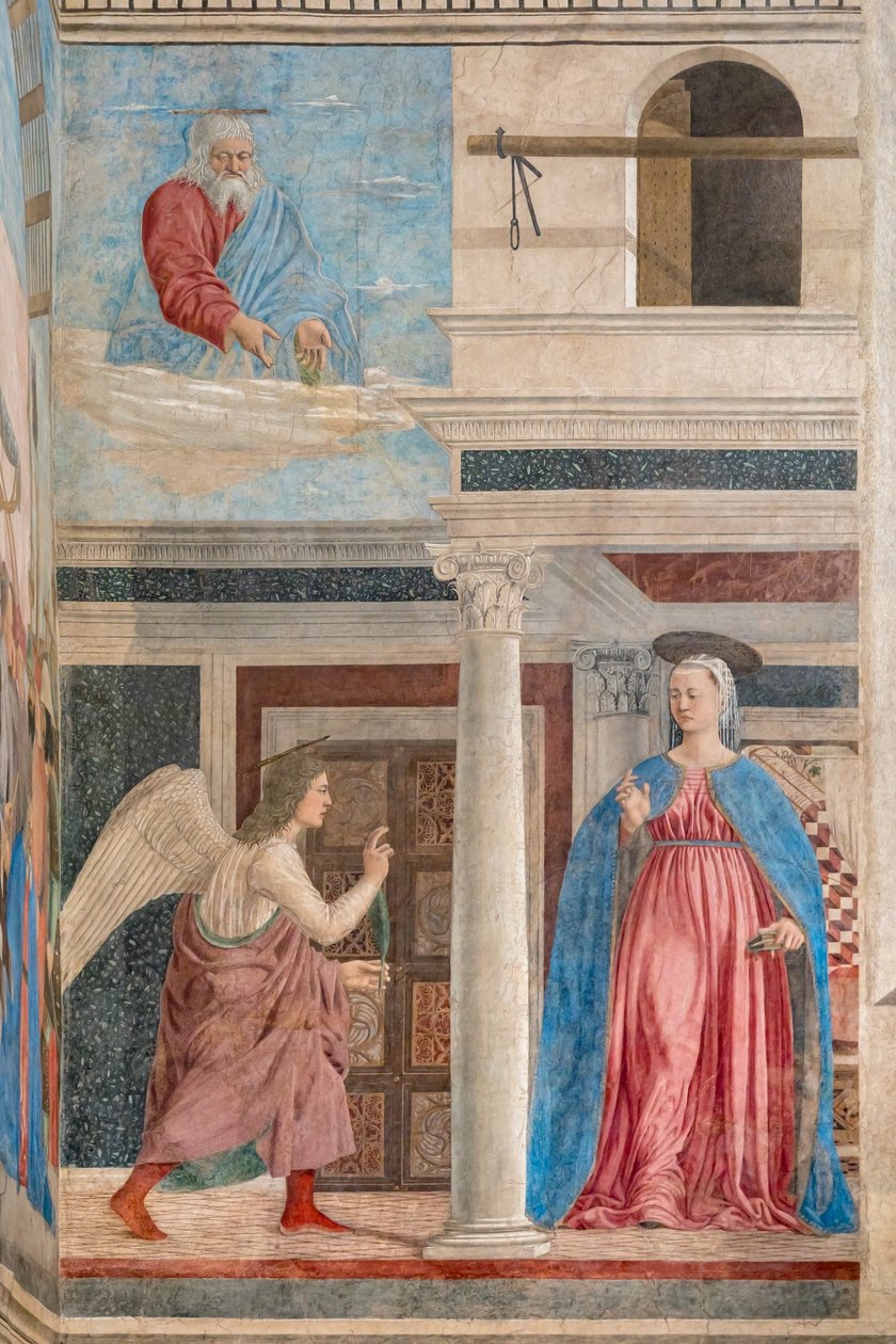 Zwiastowanie, szczegół Opowieści o prawdziwym krzyżu (fresk) autorstwa Piero della Francesca