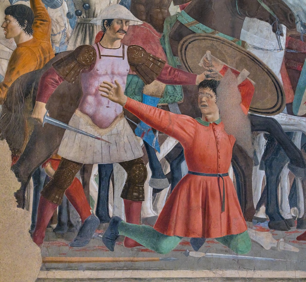 Bitwa Herakliusza i Chosroesa, szczegół Opowieści o prawdziwym krzyżu (fresk) autorstwa Piero della Francesca