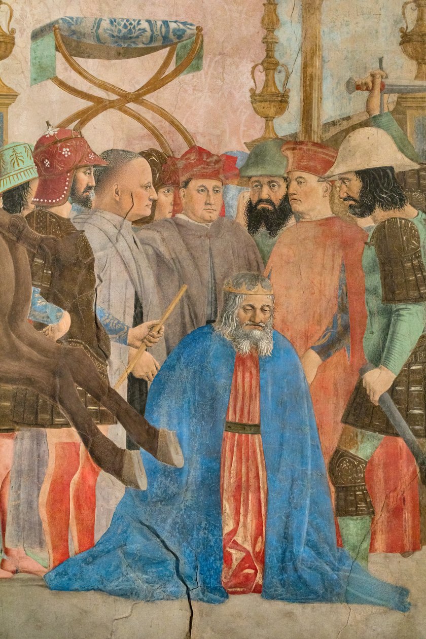 Bitwa Herakliusza z Chosroesem, szczegół Opowieści o prawdziwym krzyżu: egzekucja króla Chosroesa (fresk) autorstwa Piero della Francesca