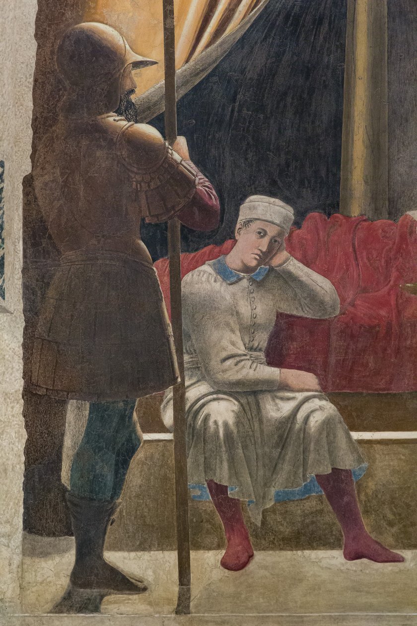 Sen Konstantyna, szczegół Opowieści o prawdziwym krzyżu (fresk) autorstwa Piero della Francesca