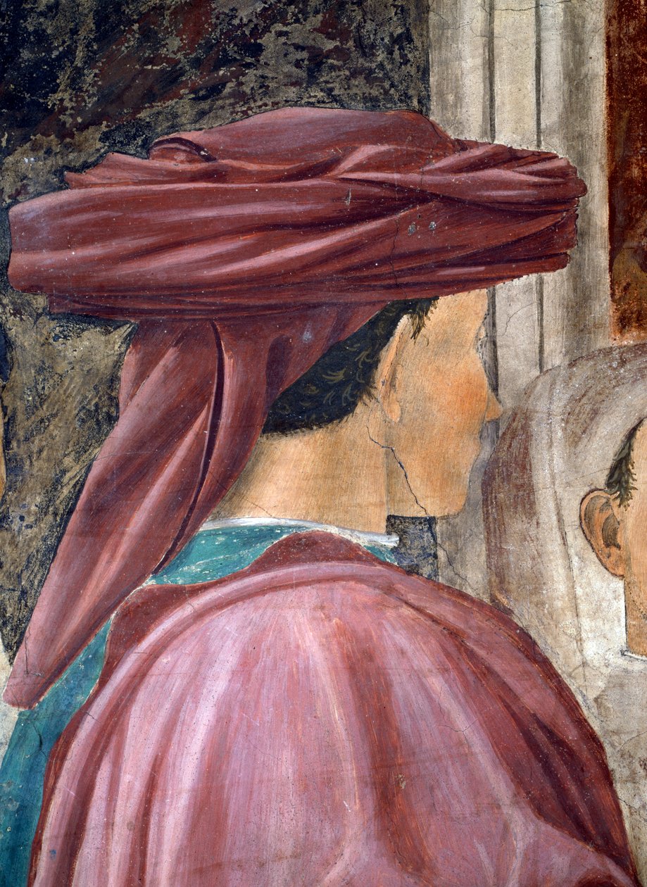 Legenda o prawdziwym Krzyżu, Adoracja Drewna, detal Króla Salomona ukończony 1464 fresk autorstwa Piero della Francesca