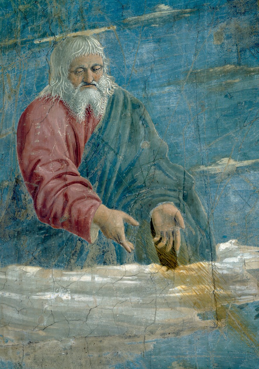 Legenda o prawdziwym krzyżu, Zwiastowanie, detal Boga, ukończony 1464 detal fresku z 58292 autorstwa Piero della Francesca