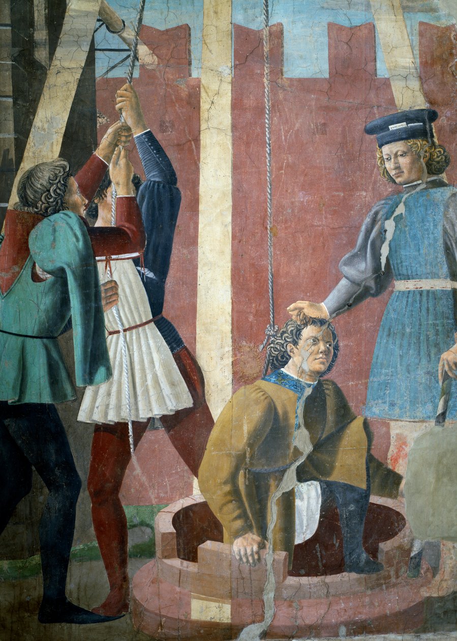 Legenda o Prawdziwym Krzyżu, Tortura Żyda, fragment wyciągnięcia Judasza ze studni, ukończony 1464 fragment fresku z 58293 zob. także 116372 autorstwa Piero della Francesca