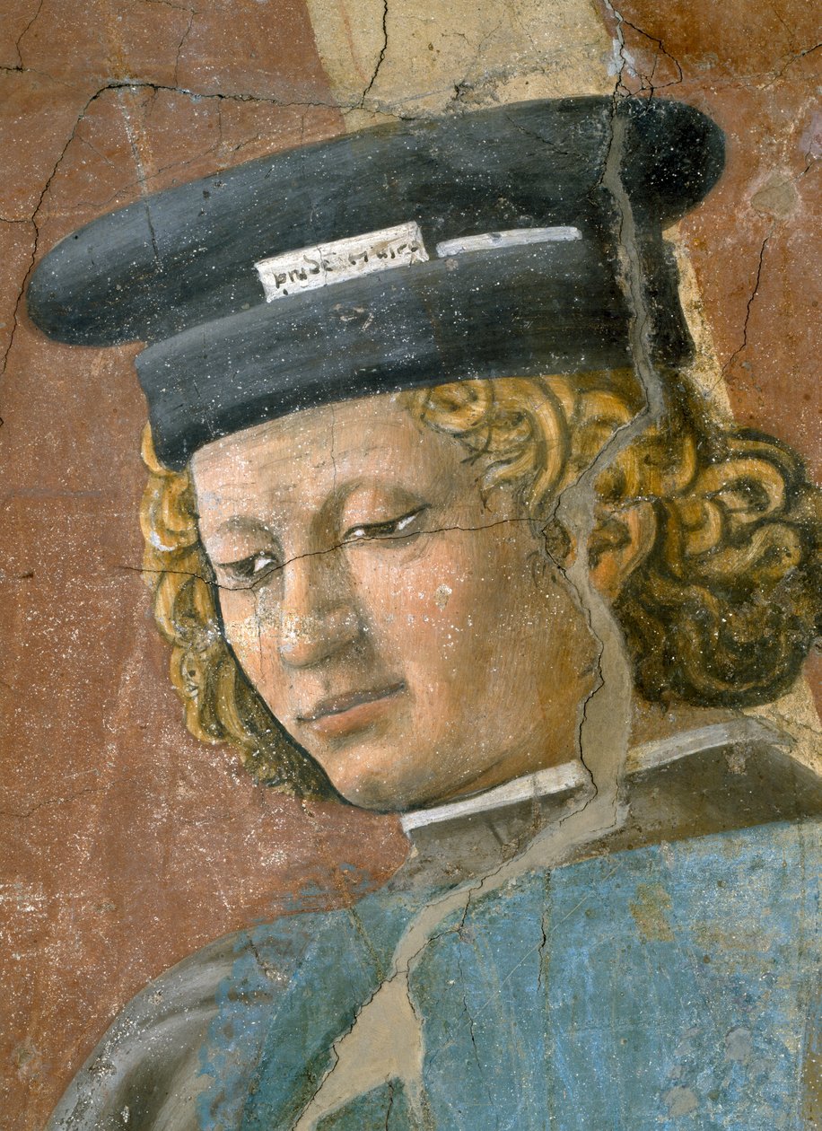 Legenda o Krzyżu Świętym, Tortura Żyda, detal oprawcy, ukończony fresk z 1464 r. autorstwa Piero della Francesca