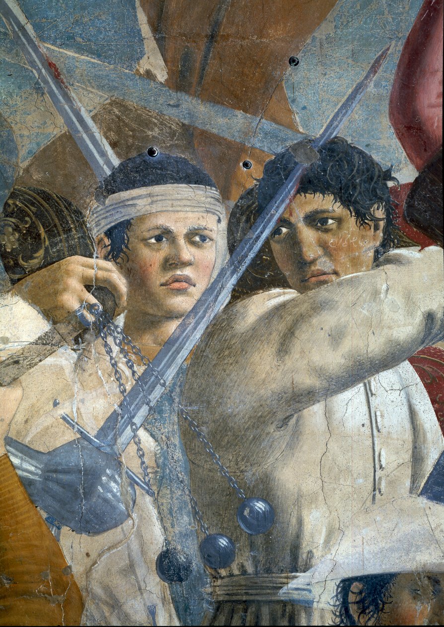 Legenda o prawdziwym krzyżu, zwycięstwo Herakliusza i egzekucja Chosroes, fragment Herakliusza i Chosroes, ukończony fresk z 1464 roku autorstwa Piero della Francesca