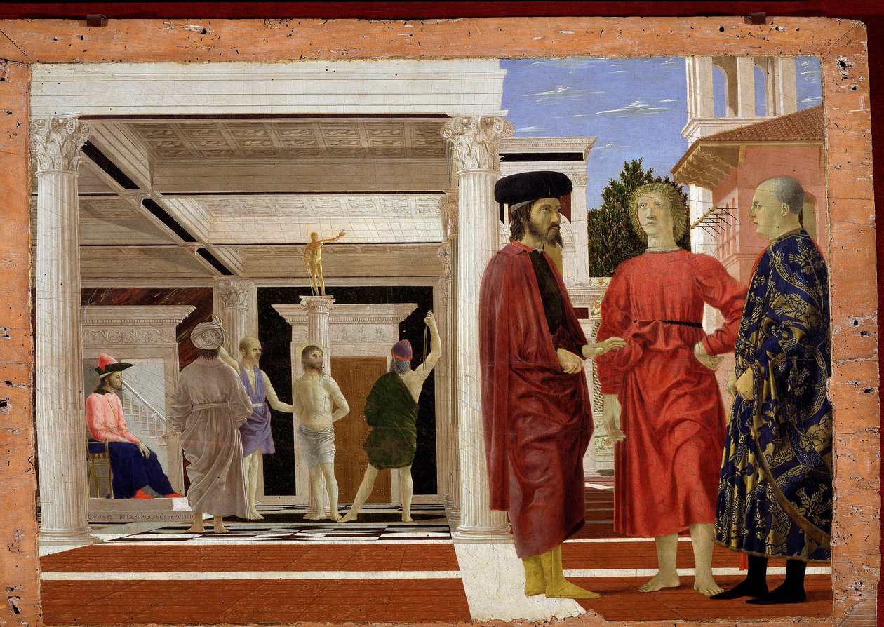 Biczowanie Chrystusa, 1444-50 (olej i tempera na drewnie) autorstwa Piero della Francesca