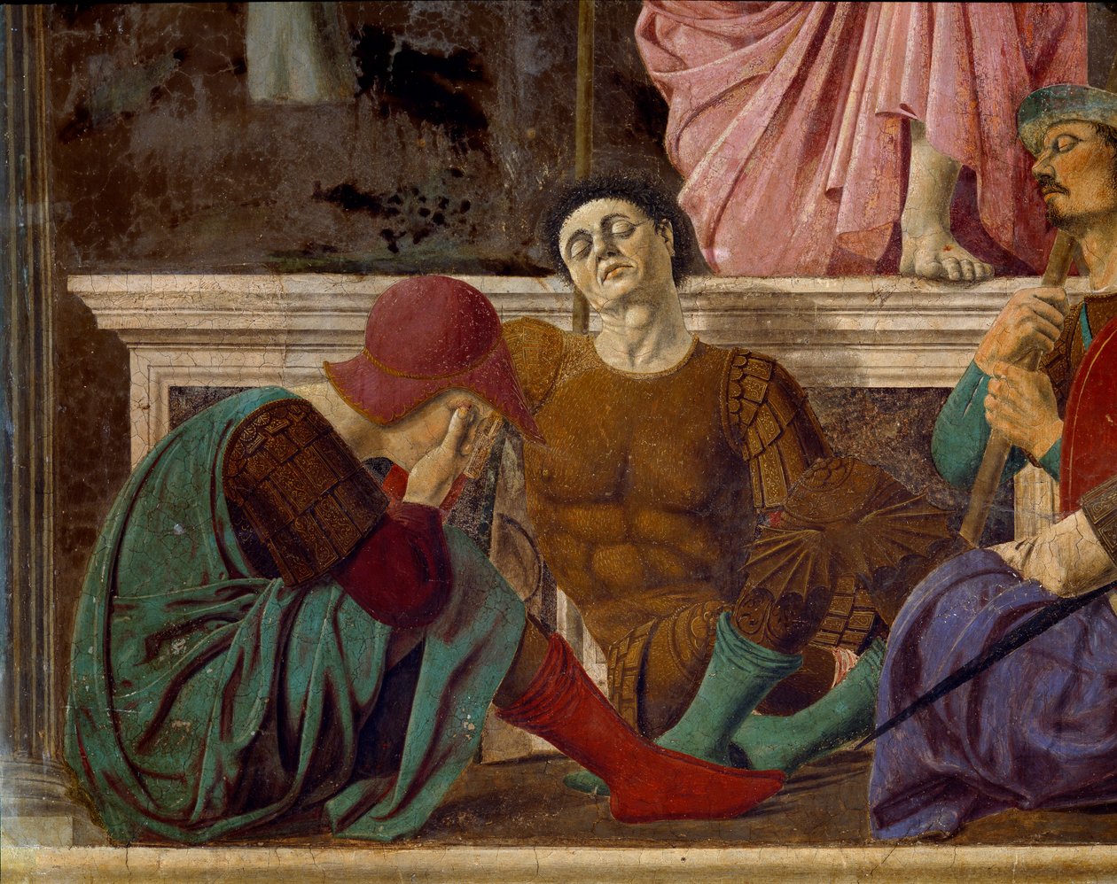 Zmartwychwstanie Chrystusa. Szczegół sennych rzymskich żołnierzy. Obraz Pietro autorstwa Benedetto dei Franceschi dit Piero della Francesca (1422-1492) autorstwa Piero della Francesca