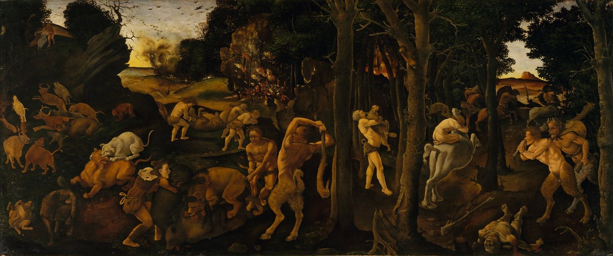 Uma cena de caça, c.1494-1500 (têmpera e óleo transferidos para Masonite)polonês autorstwa Piero di Cosimo