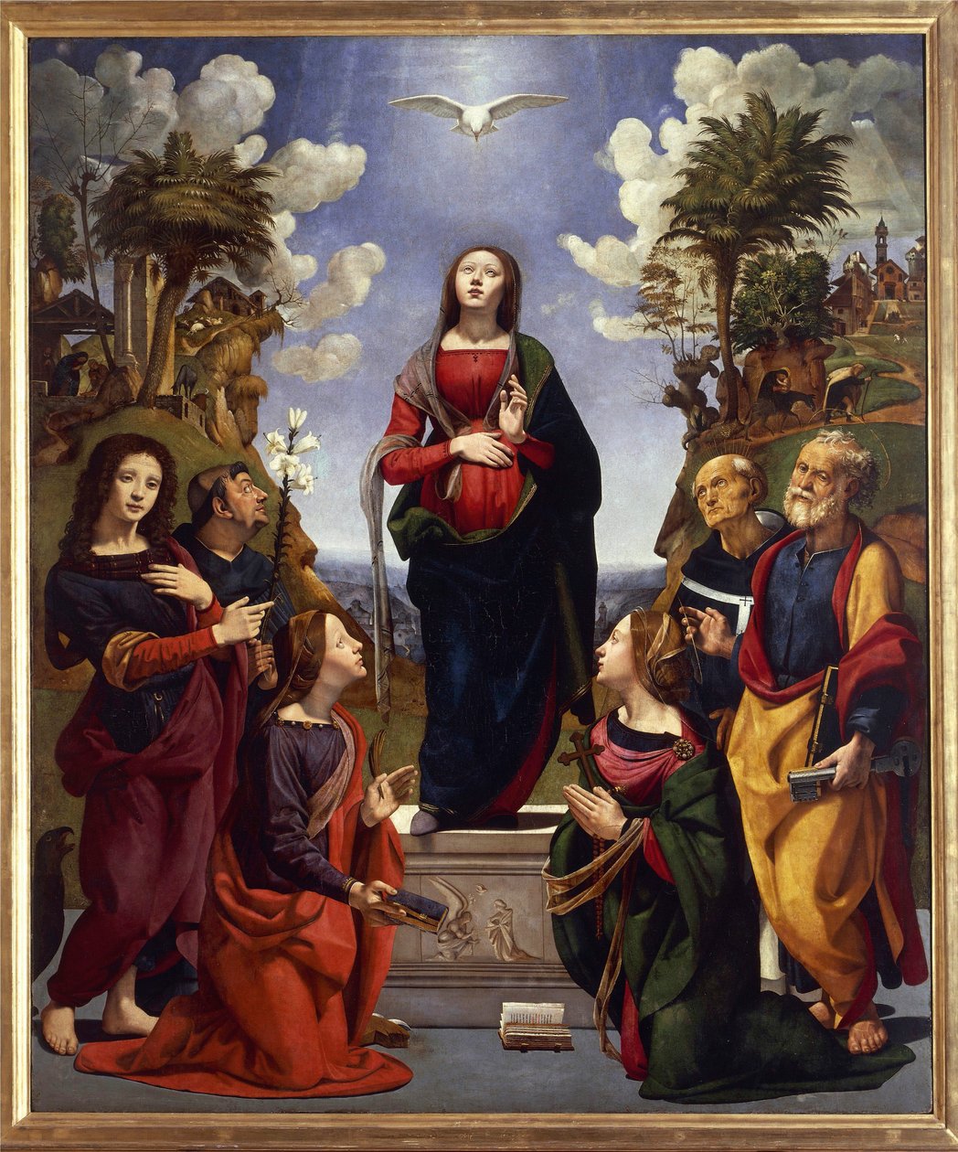 Niepokalane Poczęcie w otoczeniu świętych, ok. 1500-05 (tempera grassa na drewnie) autorstwa Piero di Cosimo