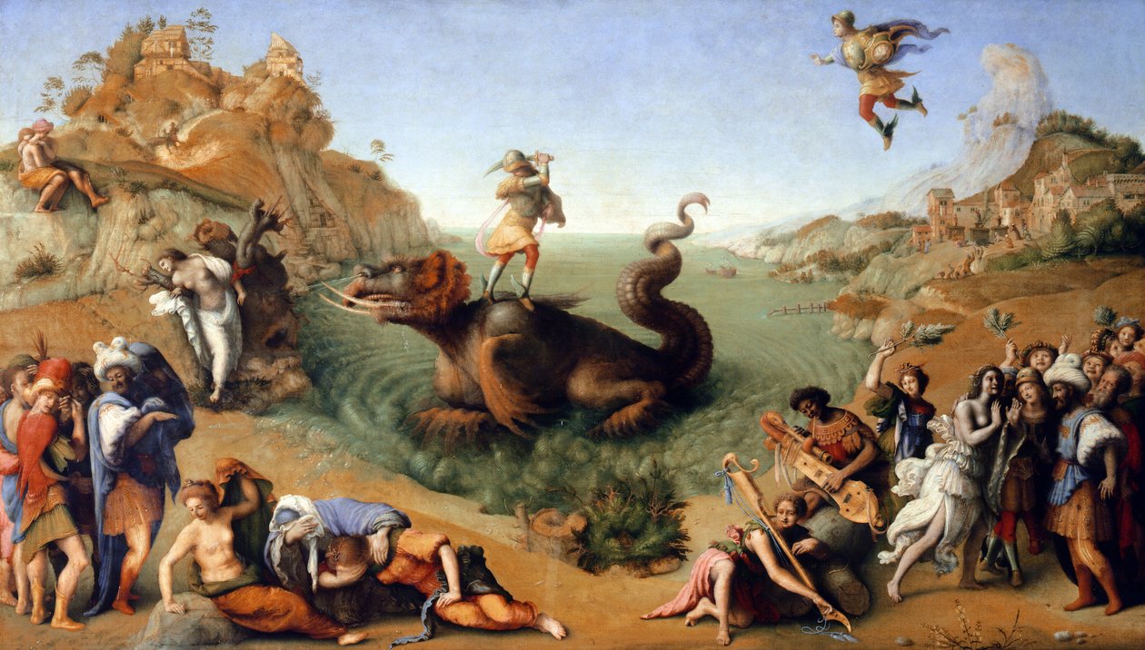 Perseusz uwalnia Andromedę (1510, olej na płótnie) autorstwa Piero di Cosimo