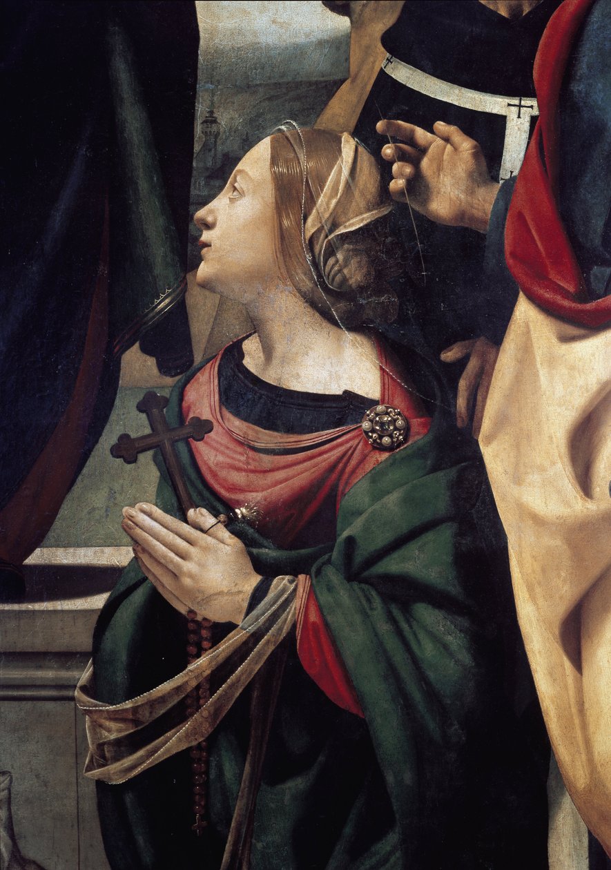 Św. Małgorzata z Antiochii, fragment Niepokalanego Poczęcia w otoczeniu 6 Świętych. (Olej na płótnie, ok. 1505) autorstwa Piero di Cosimo