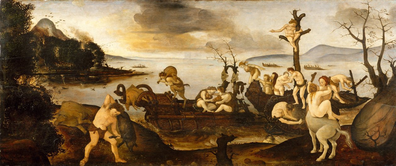 Powrót z polowania, ok.1505-7 (tempera i olej na drewnie) autorstwa Piero di Cosimo
