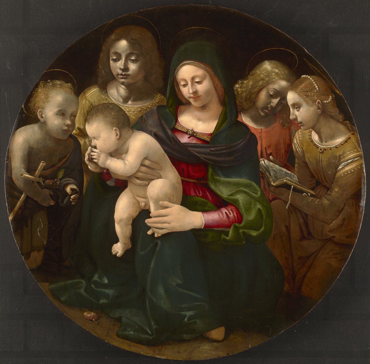 Dziewica i Dzieciątko z młodym Św. Janem Chrzcicielem, Św. Cecylią i Aniołami, ok.1505 autorstwa Piero di Cosimo
