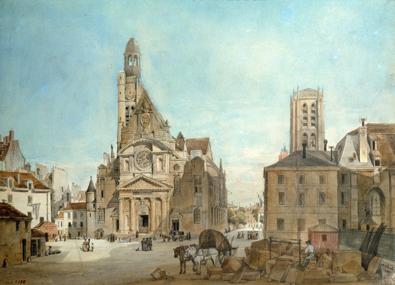 Fasada kościoła St. Etienne du Mont, Paryż, 1837 (wc na papierze) autorstwa Pierre Achille Poirot