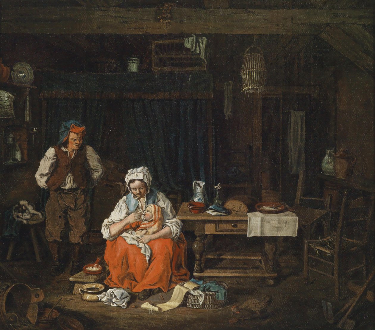 Wiejskie wnętrze z karmiącą młodą mamą autorstwa Pierre Alexandre Wille