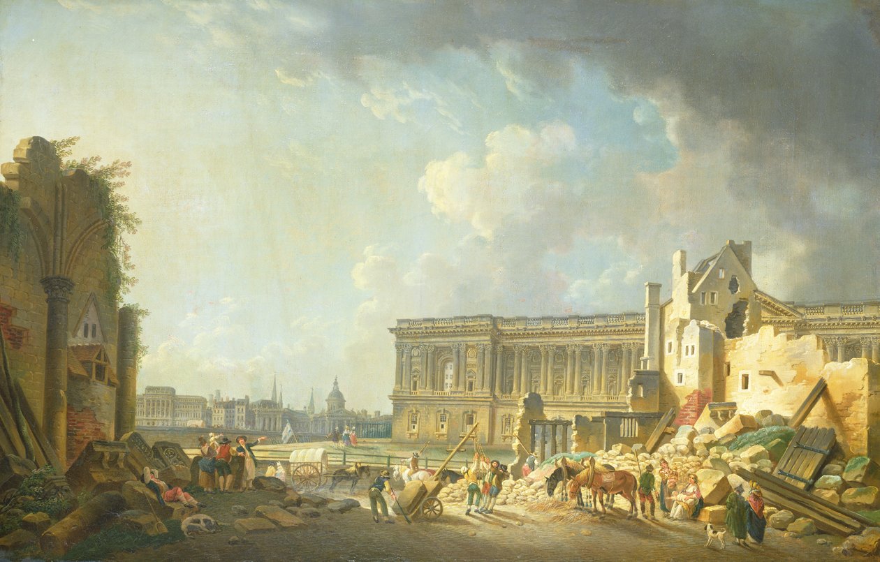 Oczyszczenie Kolumnady Luwru, 1764 autorstwa Pierre Antoine Demachy