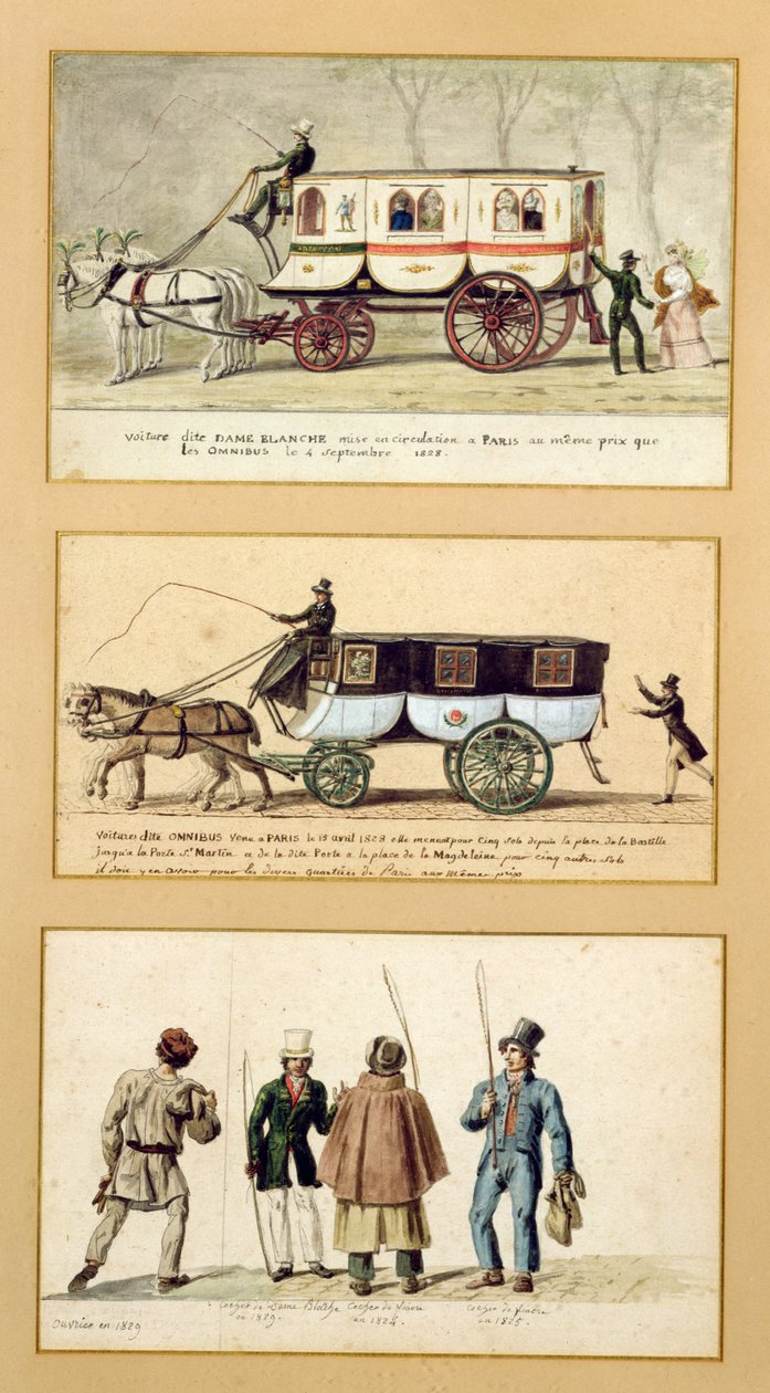Powóz Dame Blanche, omnibus i kierowcy, 1815-30 autorstwa Pierre Antoine Lesueur