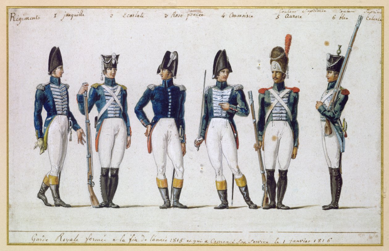 Francuska Gwardia Królewska, 1816 (gwasz) autorstwa Pierre Antoine Lesueur