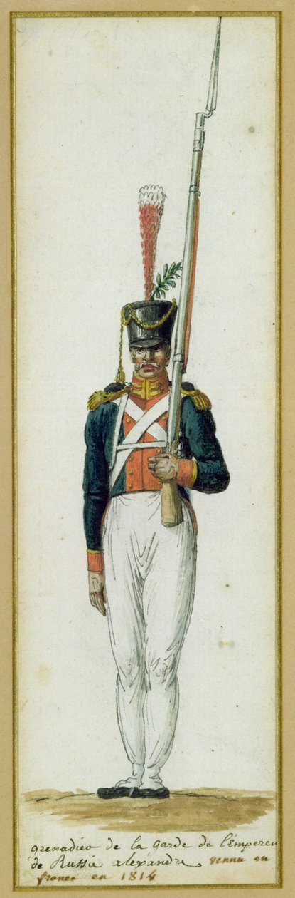 Grenadier gwardii Aleksandra I (1777-1825) podczas wizyty we Francji w 1814 r. autorstwa Pierre Antoine Lesueur