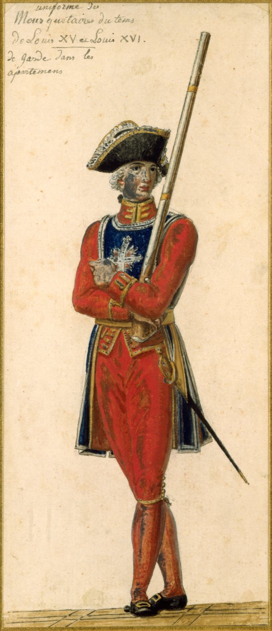 Muszkieter z czasów Ludwika XV (1715-1774) i Ludwika XVI (1754-93) autorstwa Pierre Antoine Lesueur
